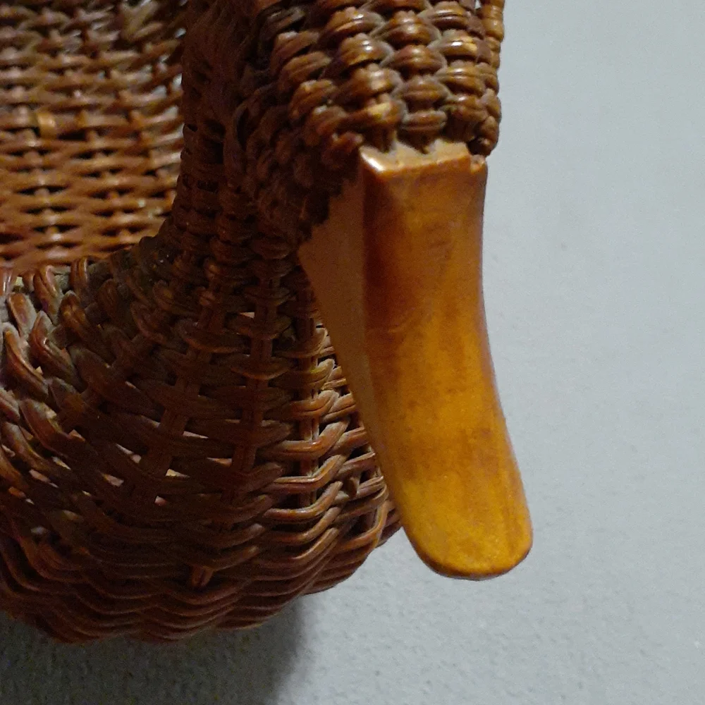 Vintage Wicker Turkey Thanksgiving Basket Wood Beak - Picture 6 of 8